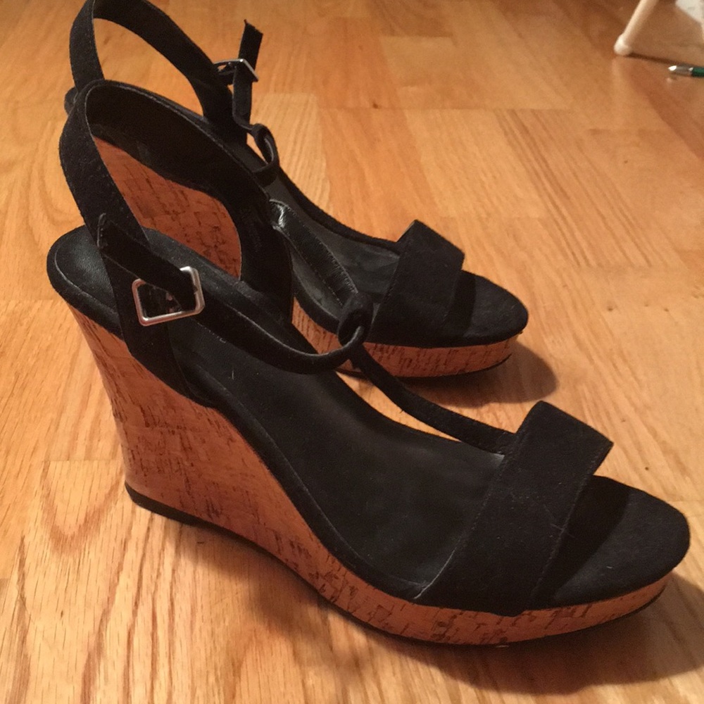 Charles David Black Wedge Sandals with Cork